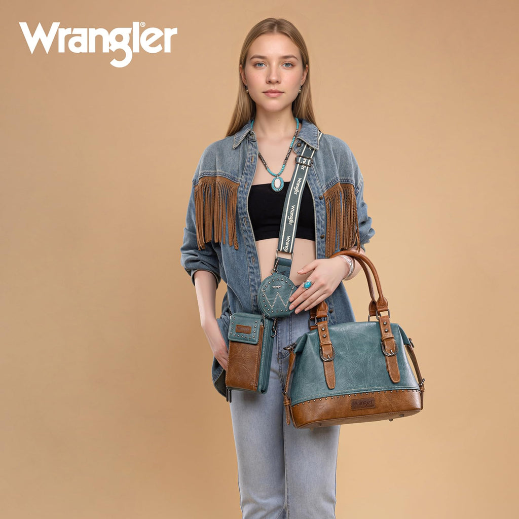 Wrangler 3Pcs Doctor Bag Sets for Women Top-handle Satchel Bag with Cell Phone Handbag and Coin Purse