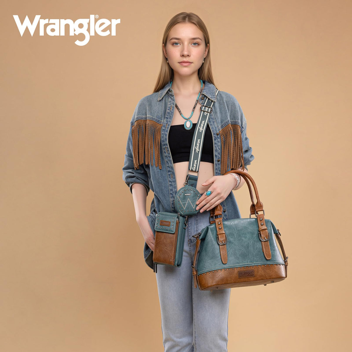 Wrangler 3Pcs Doctor Bag Sets for Women Top-handle Satchel Bag with Cell Phone Handbag and Coin Purse