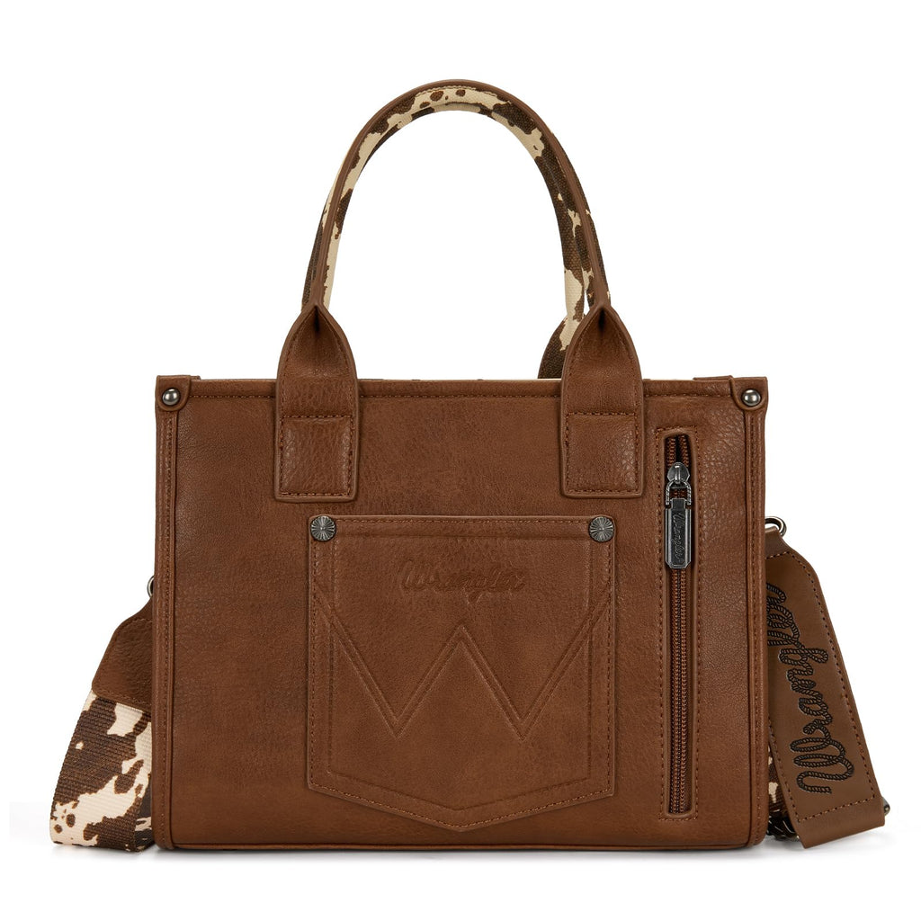 Wrangler Cow Print Tote Bag for Women Western Purse Boho Top Handle Satchel Handbag with Signature Strap