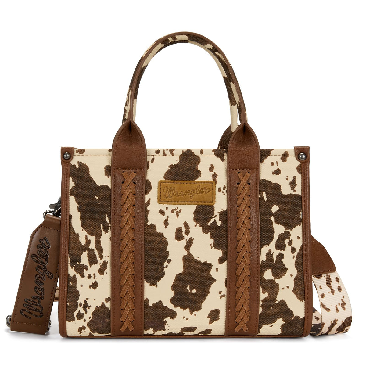 Wrangler Cow Print Tote Bag for Women Western Purse Boho Top Handle Satchel Handbag with Signature Strap