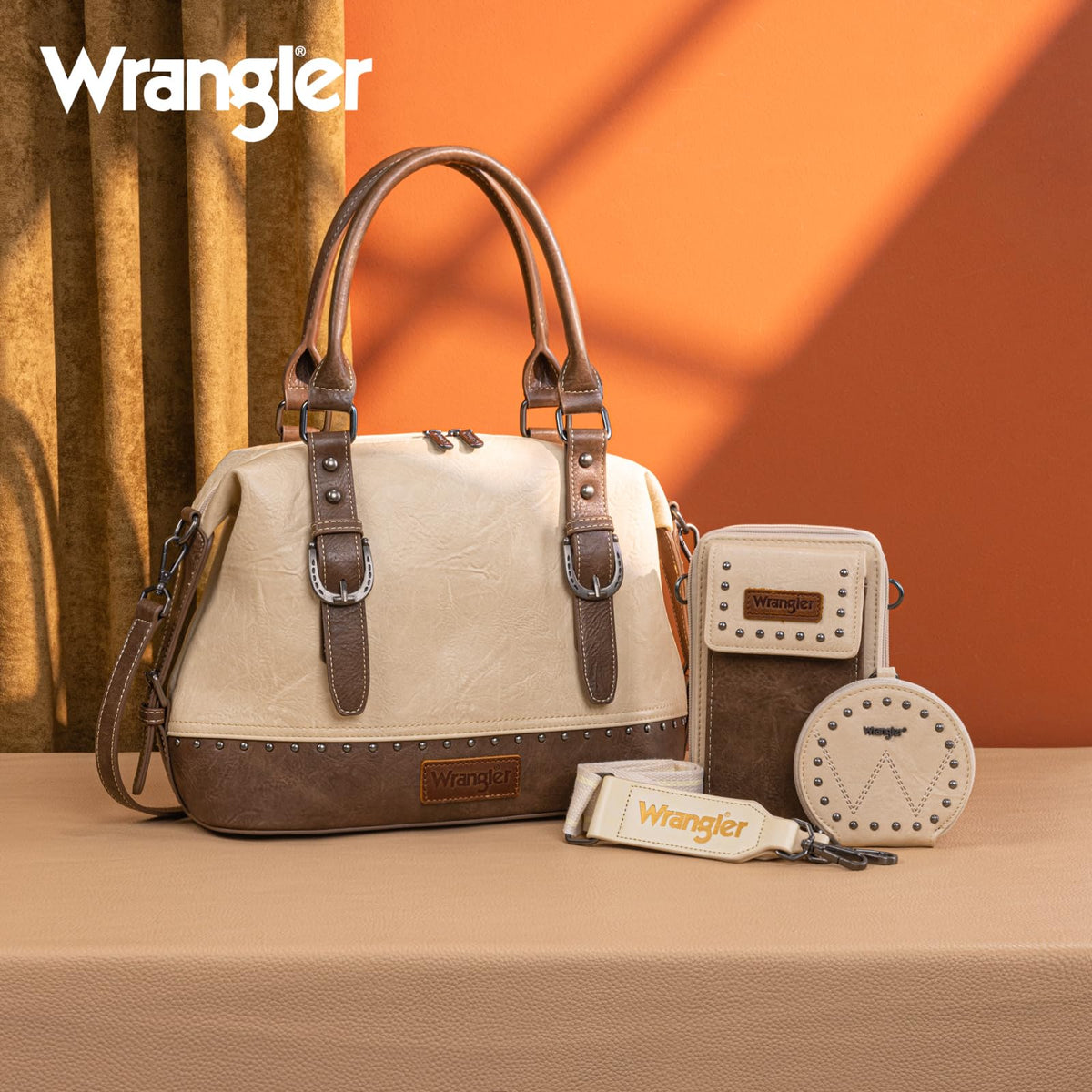 Wrangler 3Pcs Doctor Bag Sets for Women Top-handle Satchel Bag with Cell Phone Handbag and Coin Purse