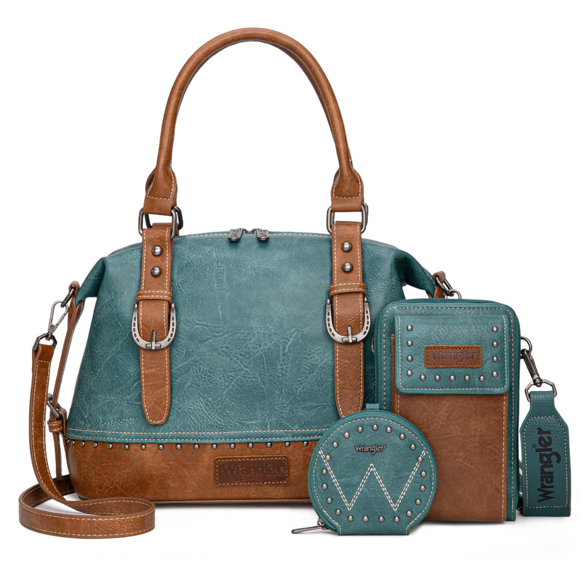 Wrangler 3Pcs Doctor Bag Sets for Women Top-handle Satchel Bag with Cell Phone Handbag and Coin Purse