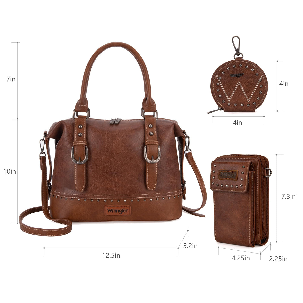 Wrangler 3Pcs Doctor Bag Sets for Women Top-handle Satchel Bag with Cell Phone Handbag and Coin Purse