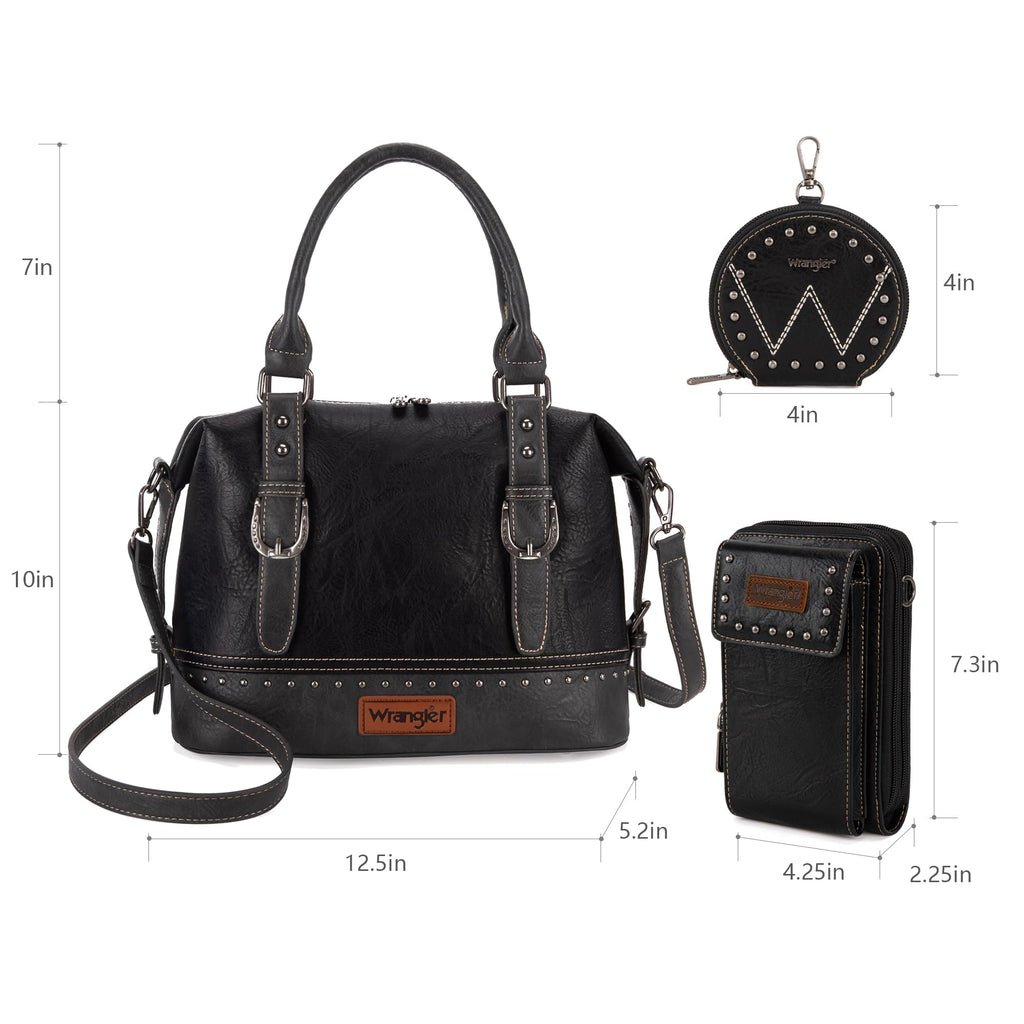 Wrangler 3Pcs Doctor Bag Sets for Women Top-handle Satchel Bag with Cell Phone Handbag and Coin Purse