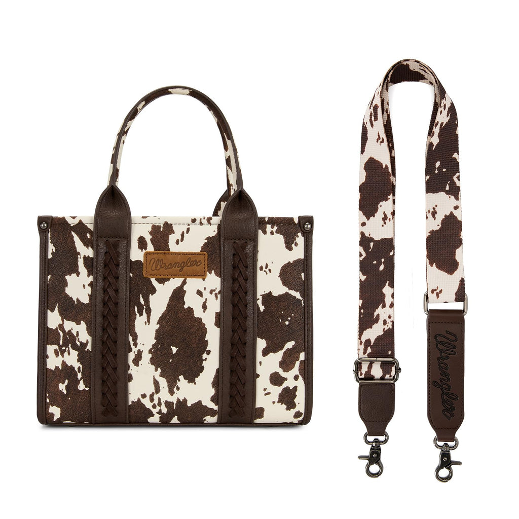 Wrangler Cow Print Tote Bag for Women Western Purse Boho Top Handle Satchel Handbag with Signature Strap