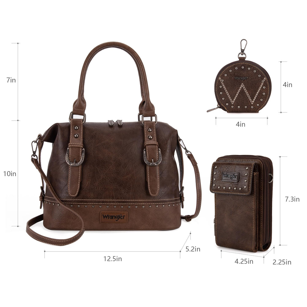 Wrangler 3Pcs Doctor Bag Sets for Women Top-handle Satchel Bag with Cell Phone Handbag and Coin Purse