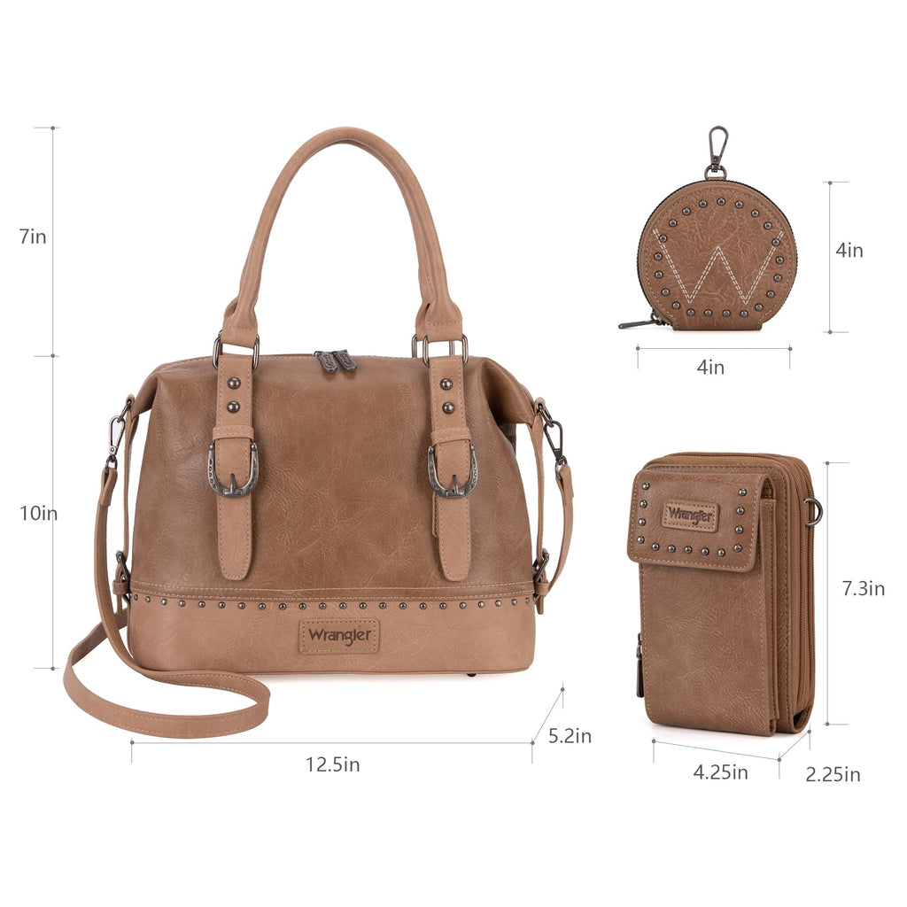 Wrangler 3Pcs Doctor Bag Sets for Women Top-handle Satchel Bag with Cell Phone Handbag and Coin Purse