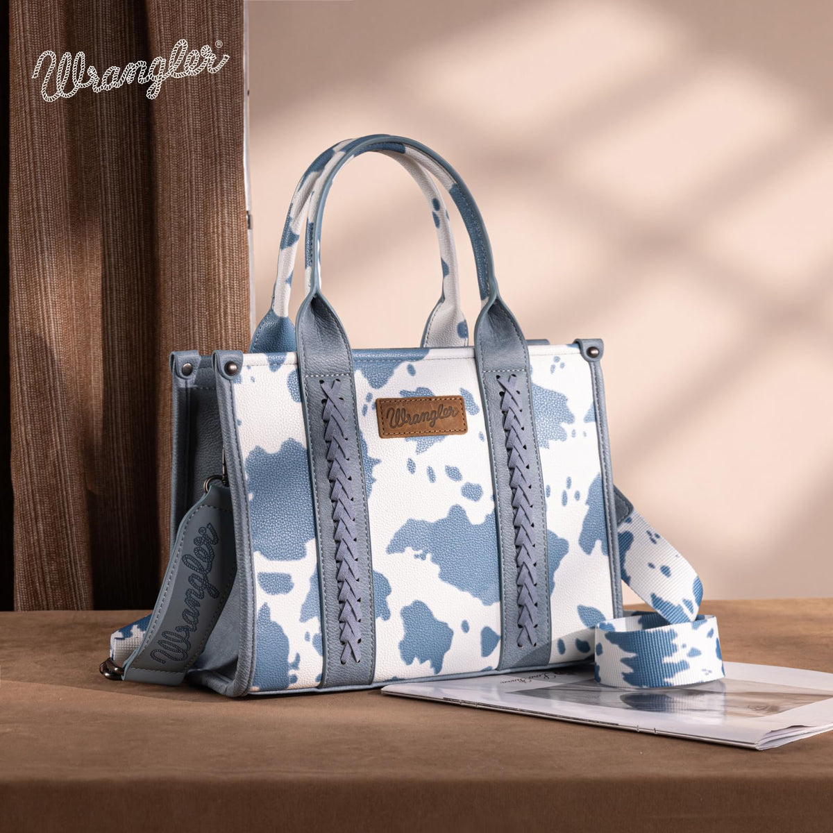 Wrangler Cow Print Tote Bag for Women Western Purse Boho Top Handle Satchel Handbag with Signature Strap