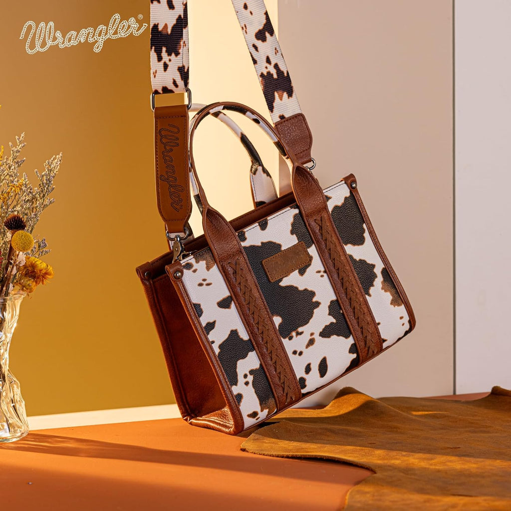 Wrangler Cow Print Tote Bag for Women Western Purse Boho Top Handle Satchel Handbag with Signature Strap