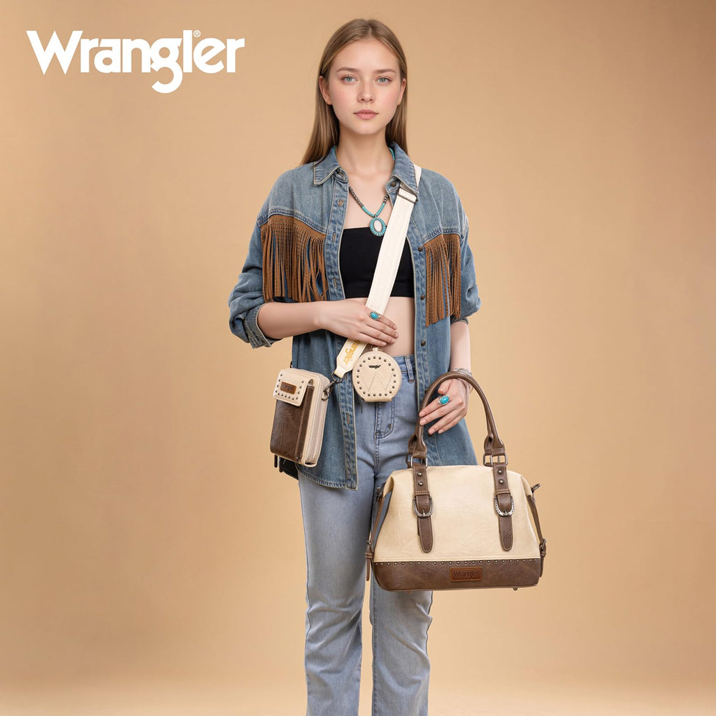 Wrangler 3Pcs Doctor Bag Sets for Women Top-handle Satchel Bag with Cell Phone Handbag and Coin Purse