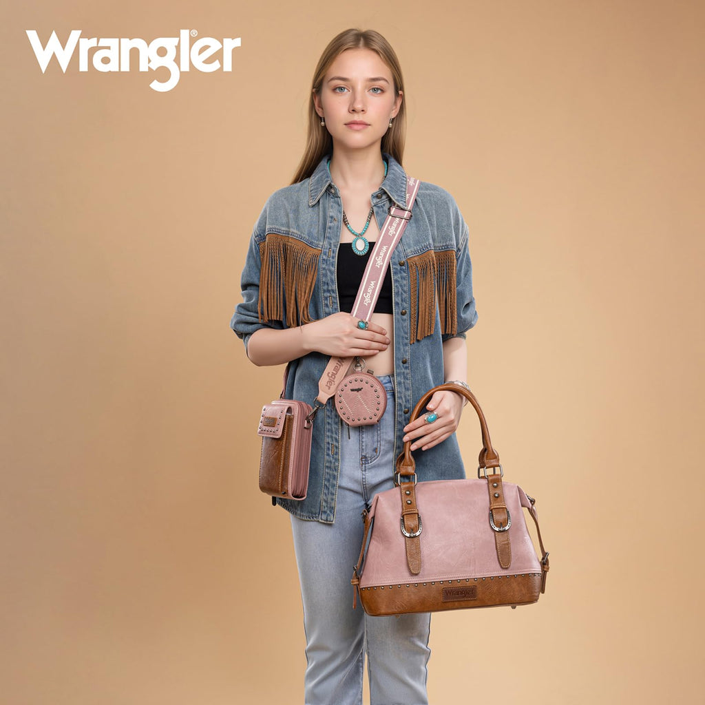 Wrangler 3Pcs Doctor Bag Sets for Women Top-handle Satchel Bag with Cell Phone Handbag and Coin Purse