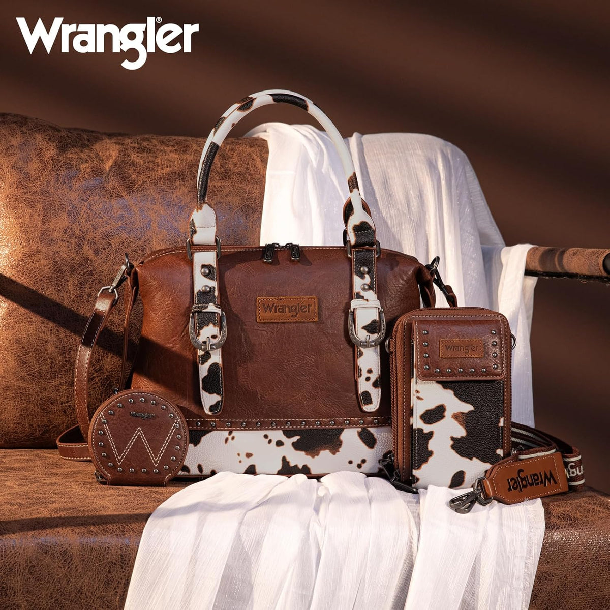 Wrangler 3Pcs Doctor Bag Sets for Women Top-handle Satchel Bag with Cell Phone Handbag and Coin Purse
