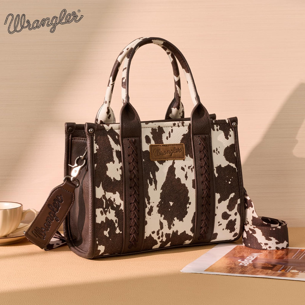Wrangler Cow Print Tote Bag for Women Western Purse Boho Top Handle Satchel Handbag with Signature Strap