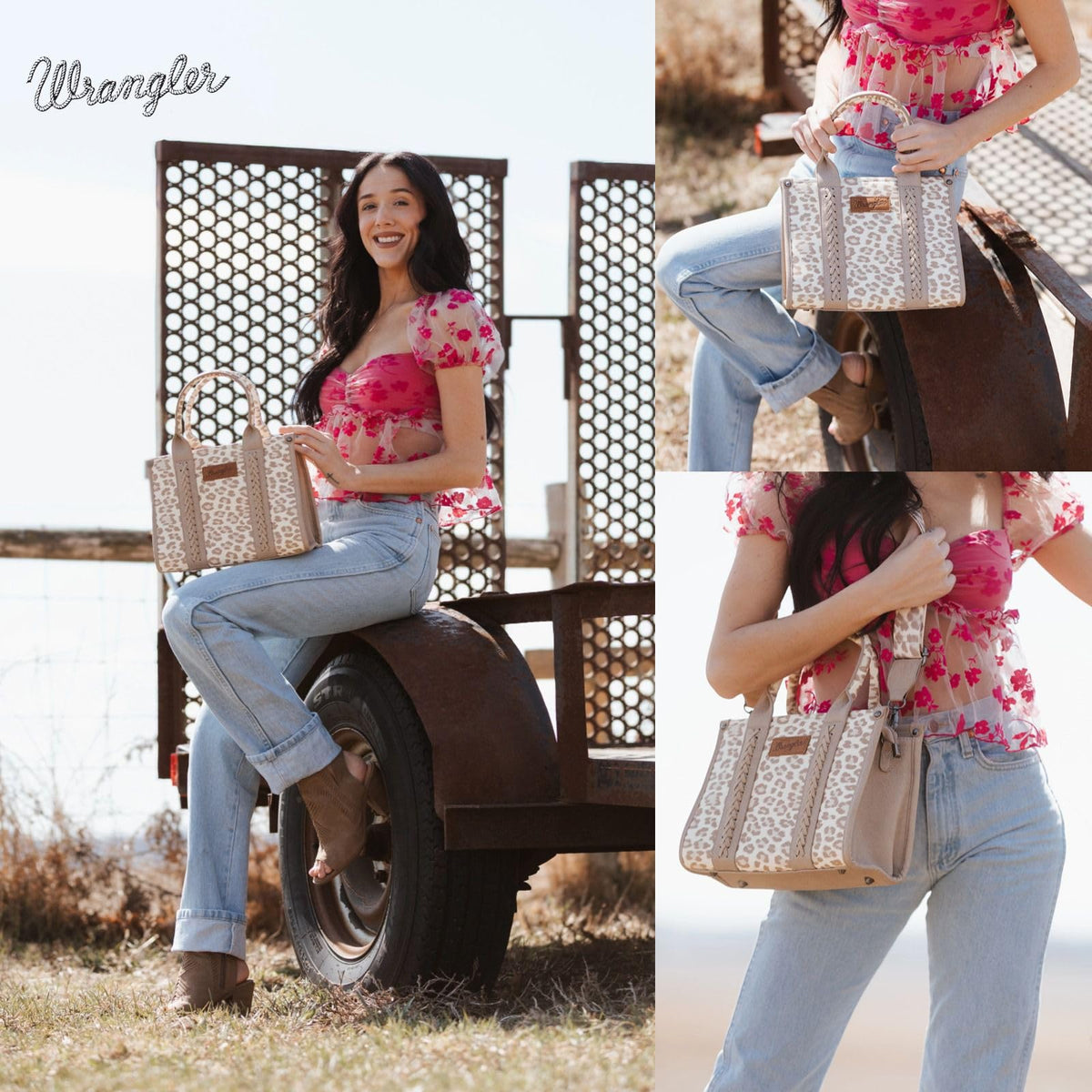 Wrangler Cow Print Tote Bag for Women Western Purse Boho Top Handle Satchel Handbag with Signature Strap