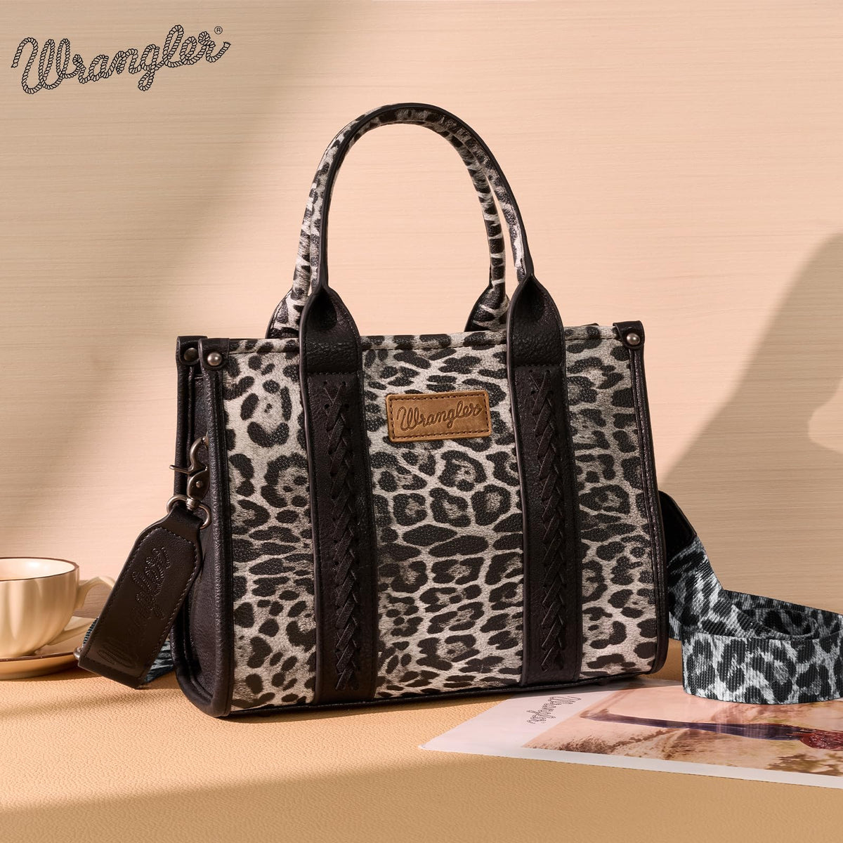Wrangler Cow Print Tote Bag for Women Western Purse Boho Top Handle Satchel Handbag with Signature Strap