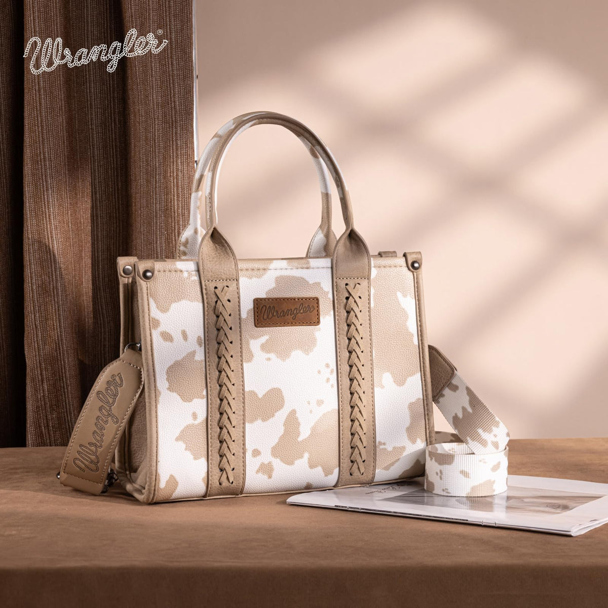 Wrangler Cow Print Tote Bag for Women Western Purse Boho Top Handle Satchel Handbag with Signature Strap