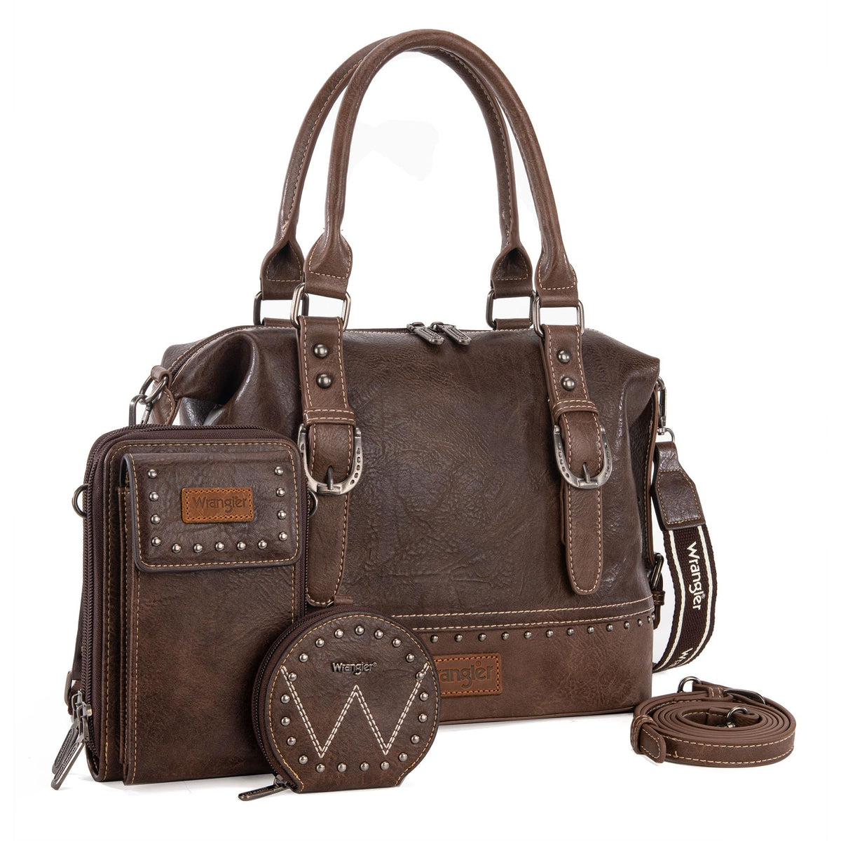 Wrangler 3Pcs Doctor Bag Sets for Women Top-handle Satchel Bag with Cell Phone Handbag and Coin Purse