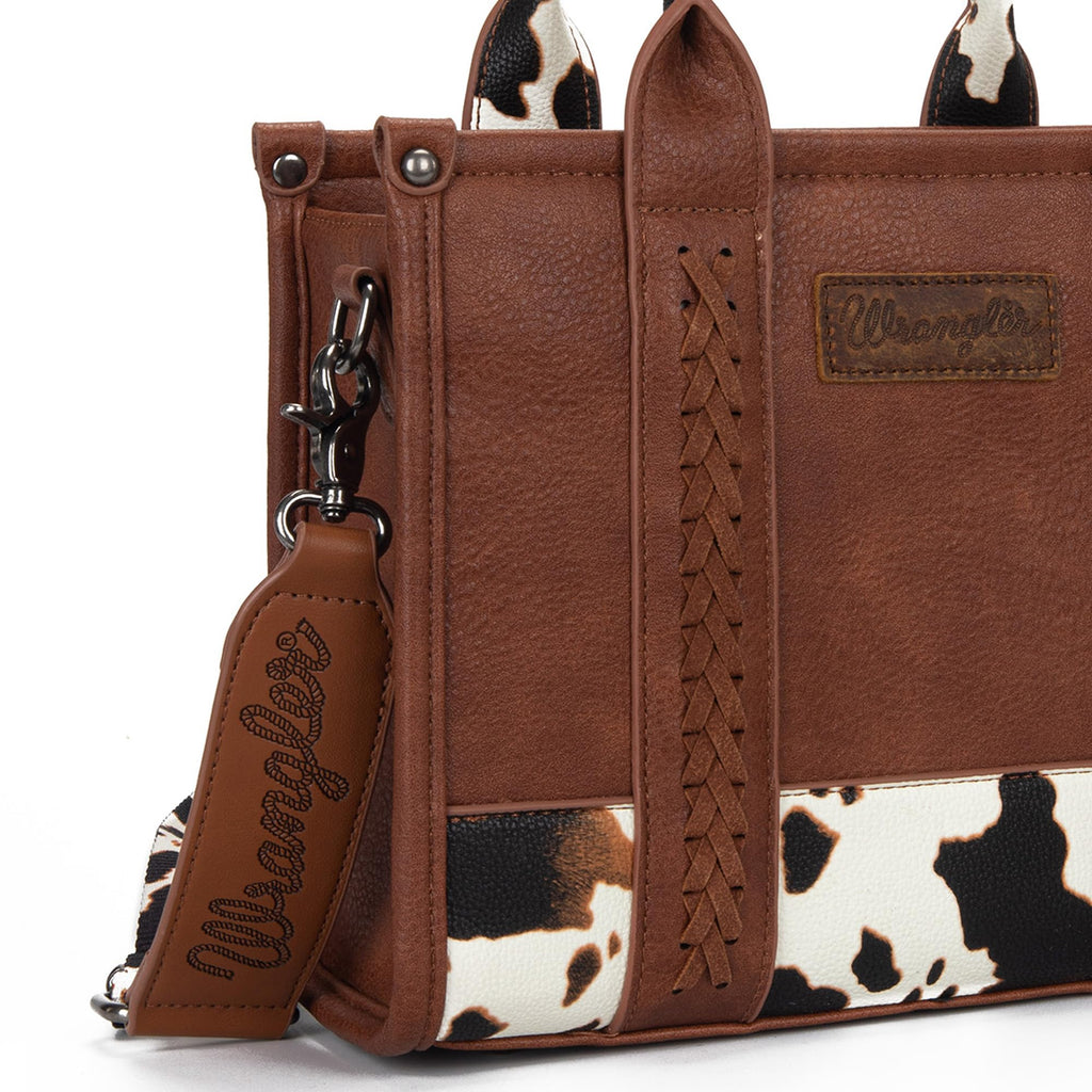 Wrangler Cow Print Tote Bag for Women Western Purse Boho Top Handle Satchel Handbag with Signature Strap
