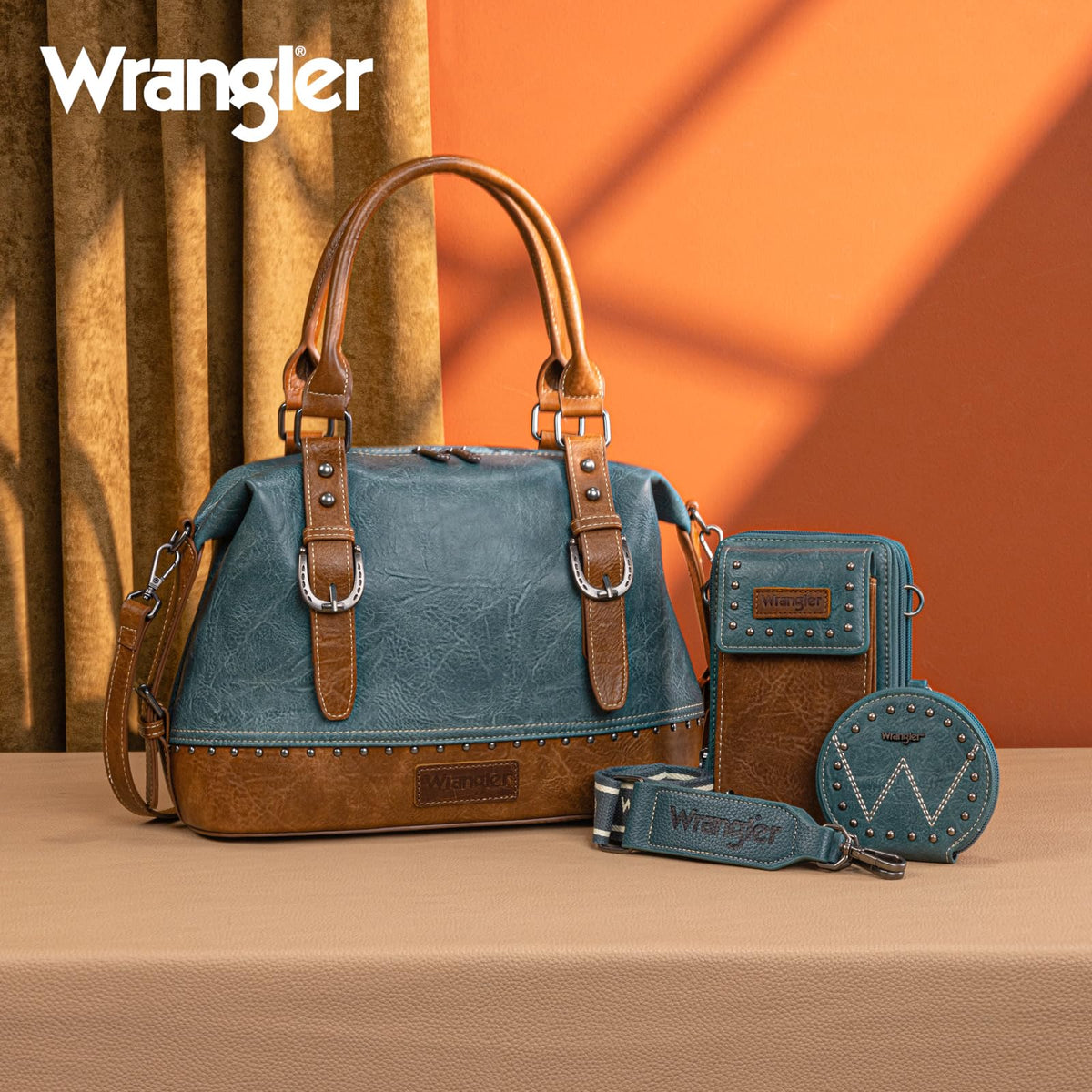 Wrangler 3Pcs Doctor Bag Sets for Women Top-handle Satchel Bag with Cell Phone Handbag and Coin Purse