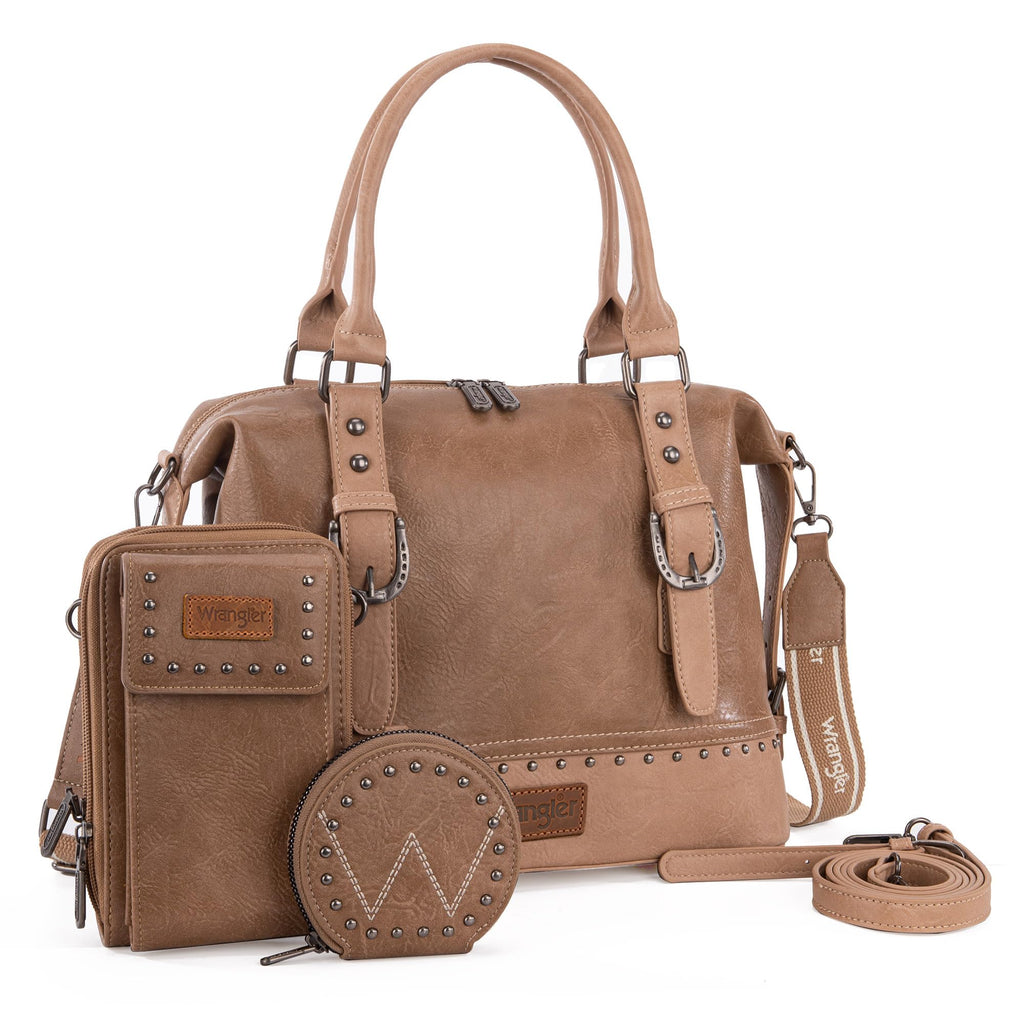Wrangler 3Pcs Doctor Bag Sets for Women Top-handle Satchel Bag with Cell Phone Handbag and Coin Purse