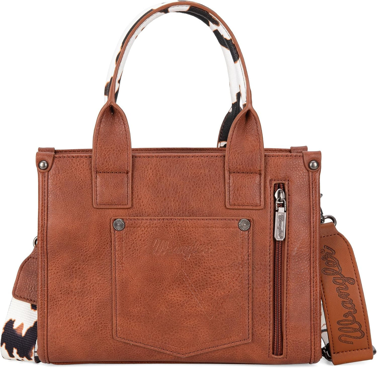 Wrangler Cow Print Tote Bag for Women Western Purse Boho Top Handle Satchel Handbag with Signature Strap