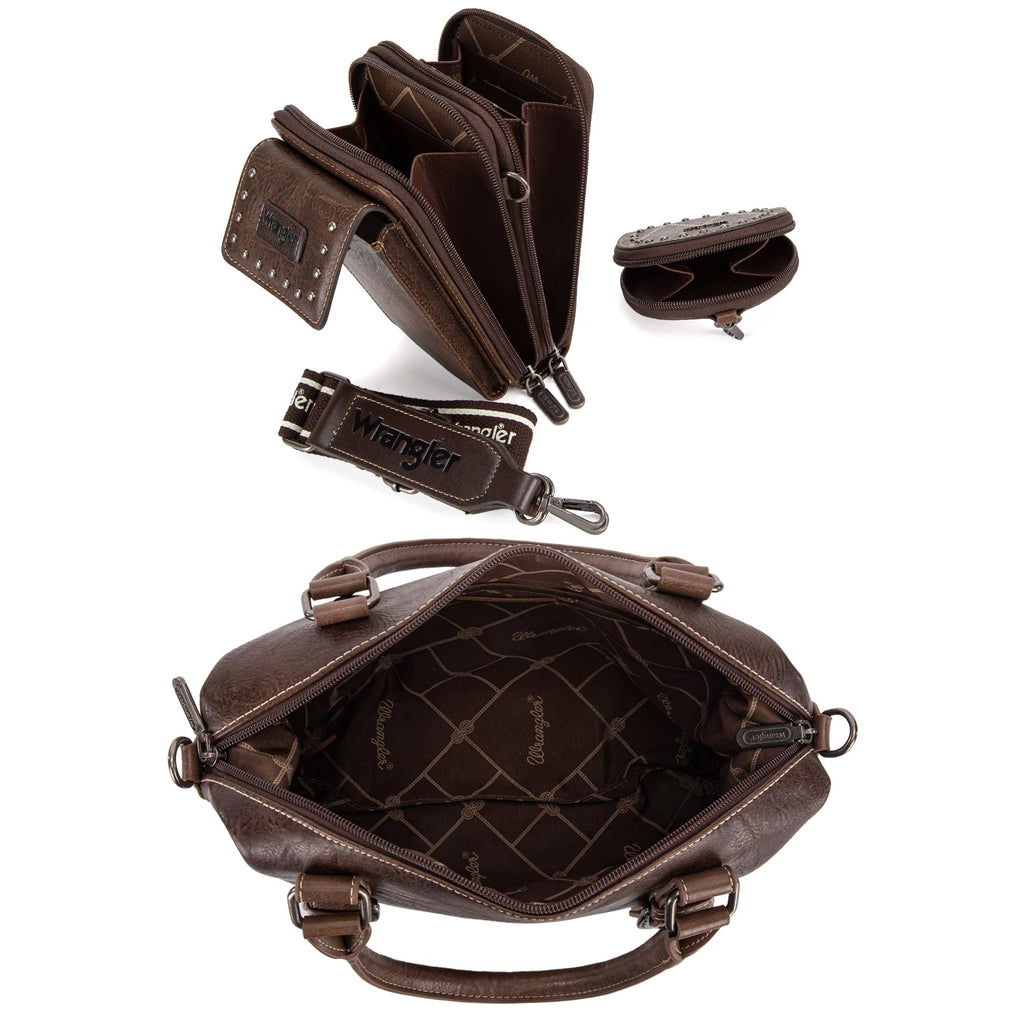 Wrangler 3Pcs Doctor Bag Sets for Women Top-handle Satchel Bag with Cell Phone Handbag and Coin Purse