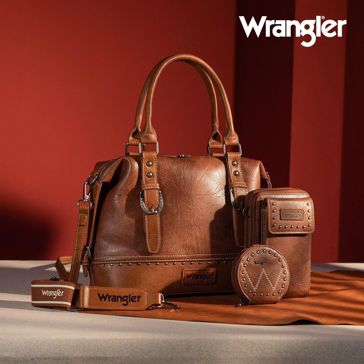 Wrangler 3Pcs Doctor Bag Sets for Women Top-handle Satchel Bag with Cell Phone Handbag and Coin Purse