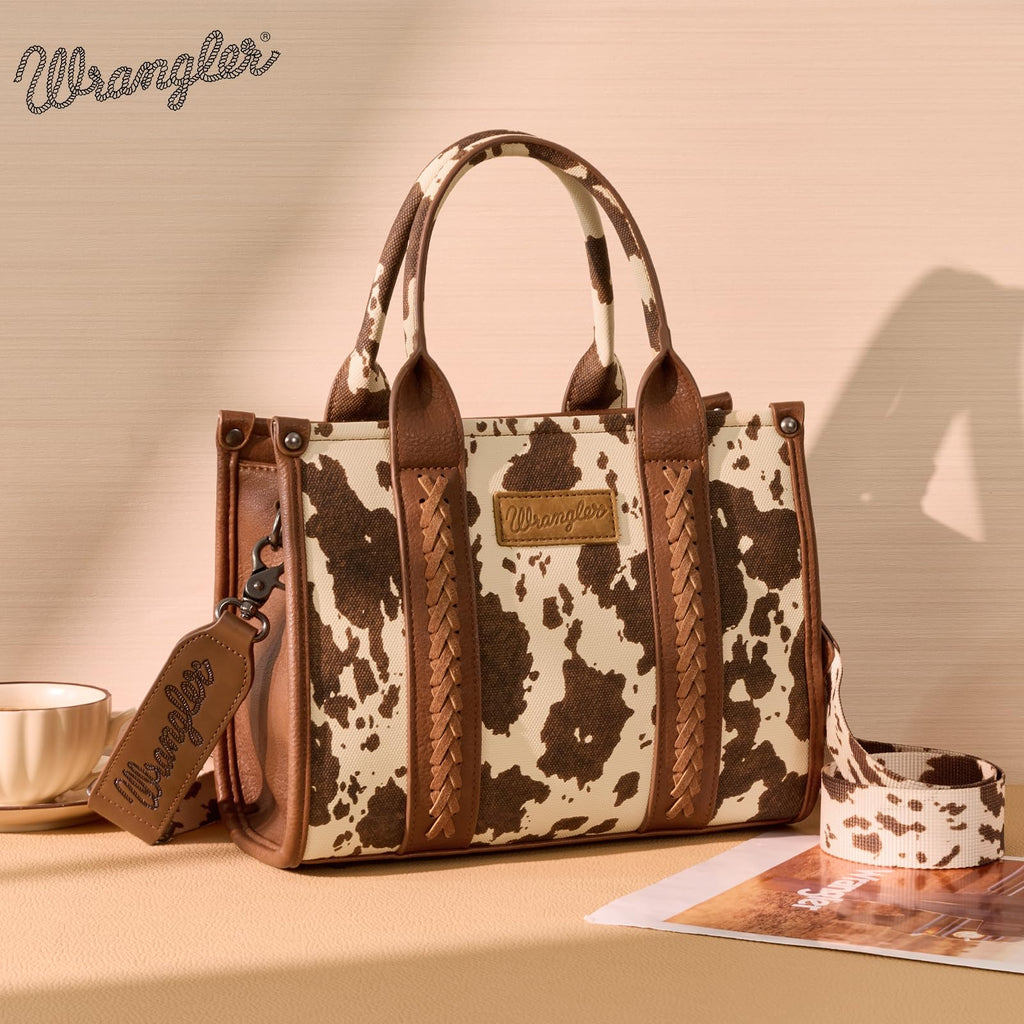 Wrangler Cow Print Tote Bag for Women Western Purse Boho Top Handle Satchel Handbag with Signature Strap