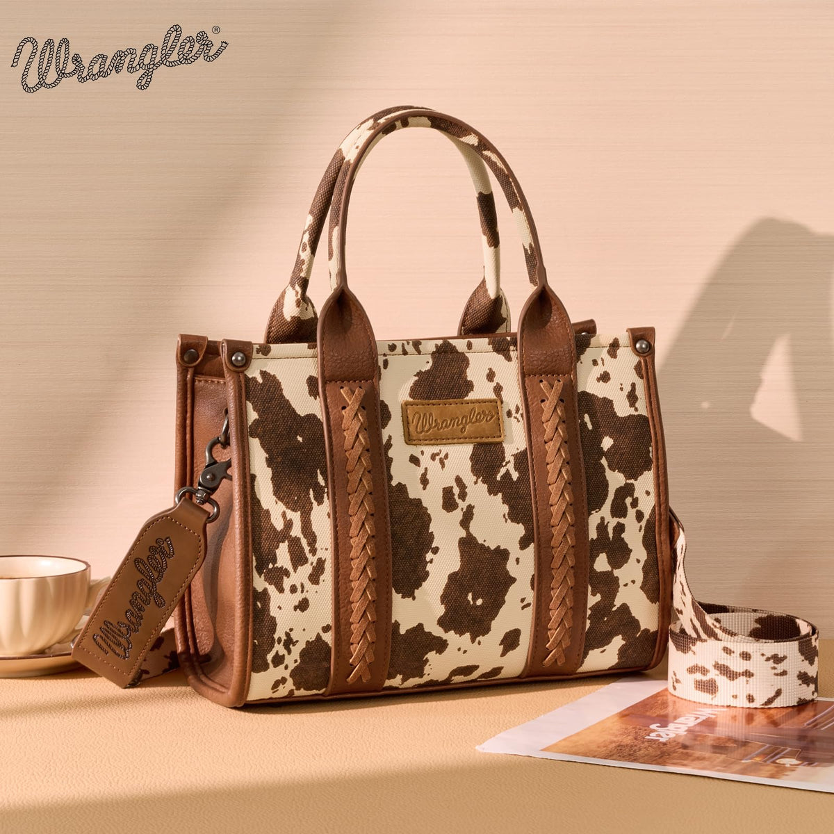 Wrangler Cow Print Tote Bag for Women Western Purse Boho Top Handle Satchel Handbag with Signature Strap
