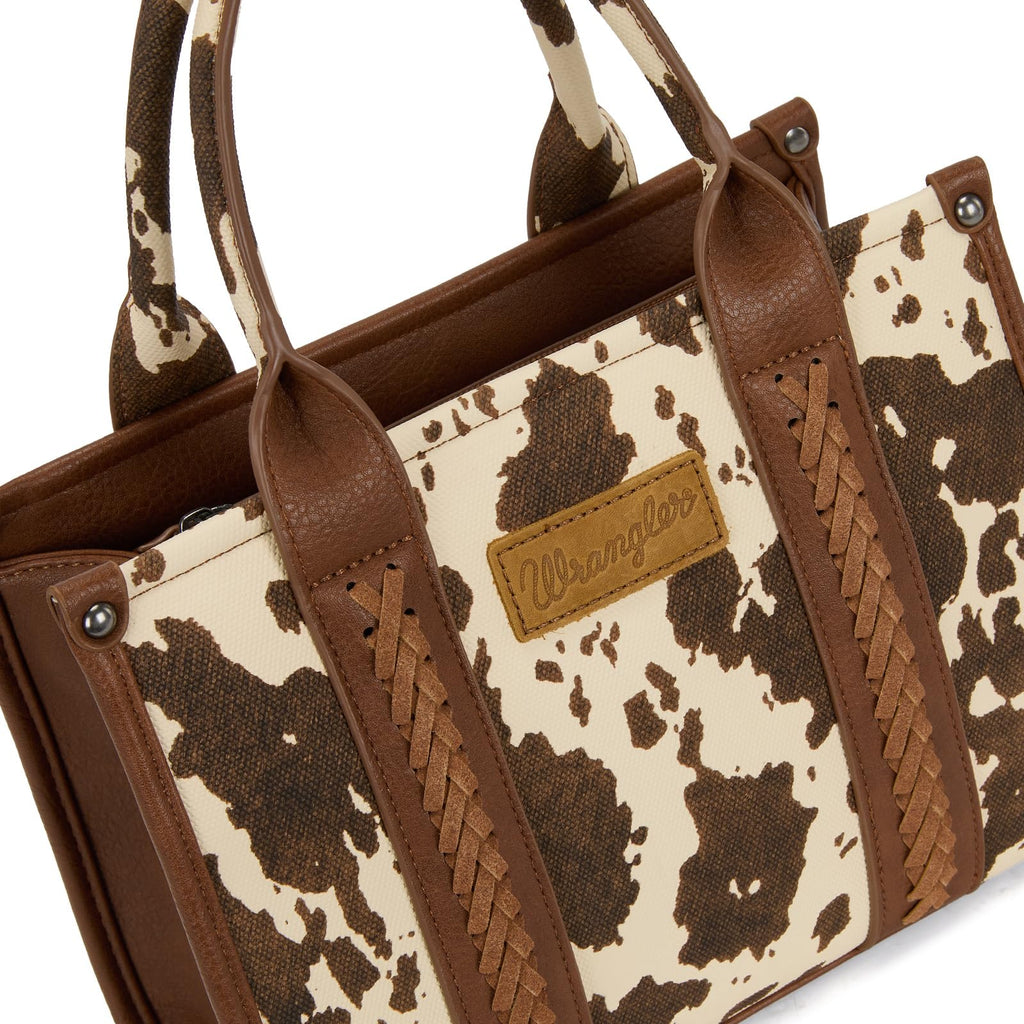 Wrangler Cow Print Tote Bag for Women Western Purse Boho Top Handle Satchel Handbag with Signature Strap