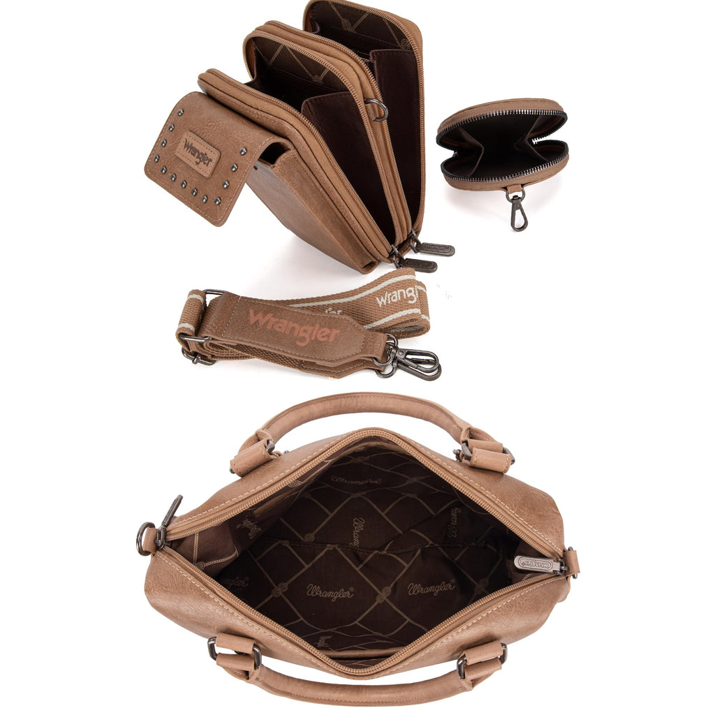 Wrangler 3Pcs Doctor Bag Sets for Women Top-handle Satchel Bag with Cell Phone Handbag and Coin Purse