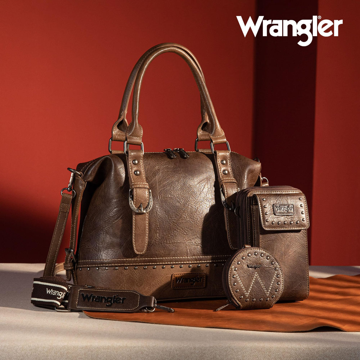 Wrangler 3Pcs Doctor Bag Sets for Women Top-handle Satchel Bag with Cell Phone Handbag and Coin Purse