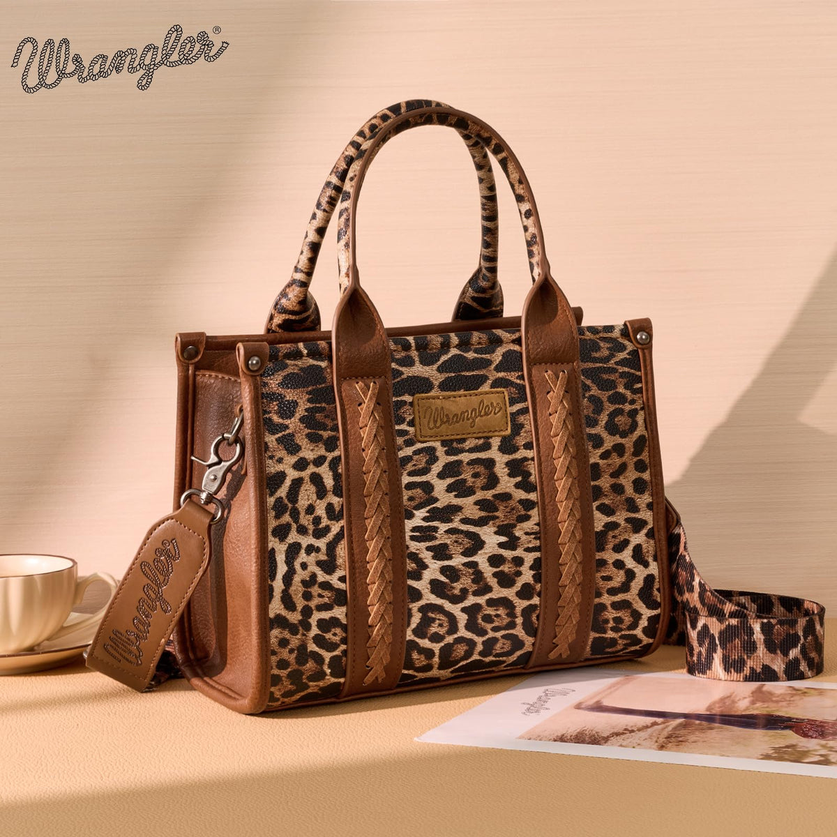 Wrangler Cow Print Tote Bag for Women Western Purse Boho Top Handle Satchel Handbag with Signature Strap