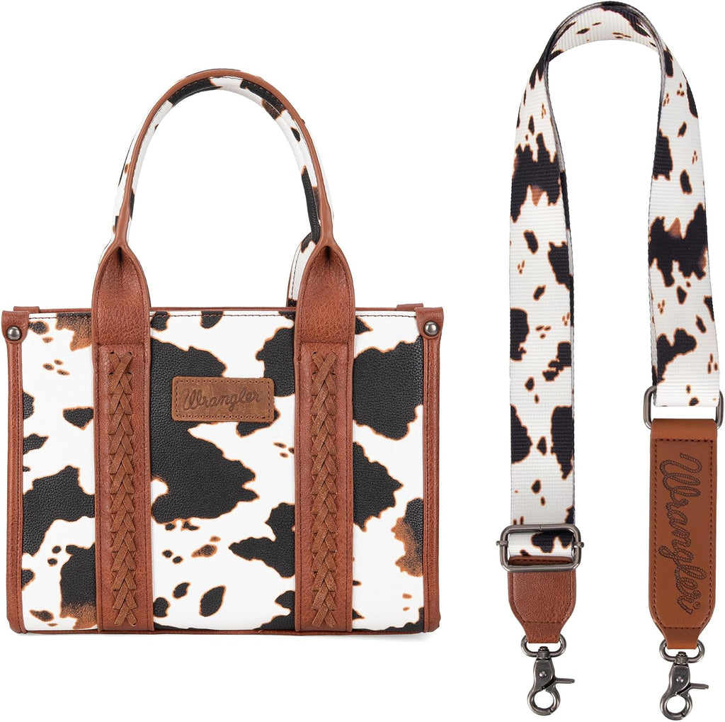 Wrangler Cow Print Tote Bag for Women Western Purse Boho Top Handle Satchel Handbag with Signature Strap