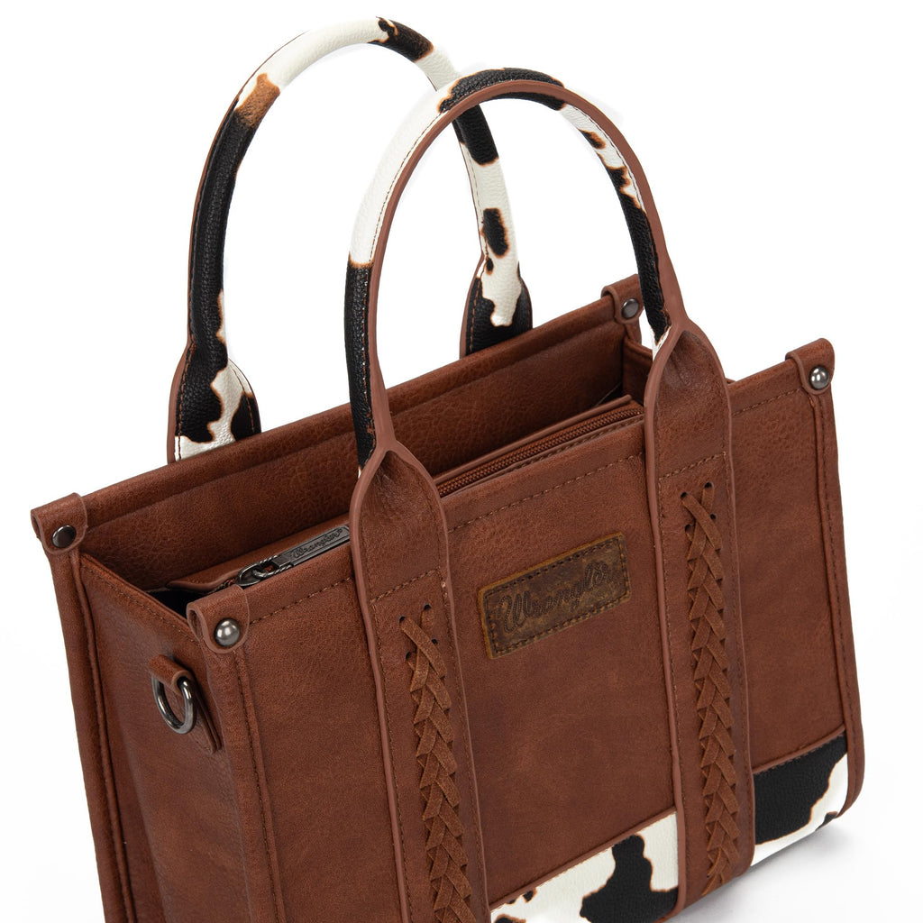 Wrangler Cow Print Tote Bag for Women Western Purse Boho Top Handle Satchel Handbag with Signature Strap