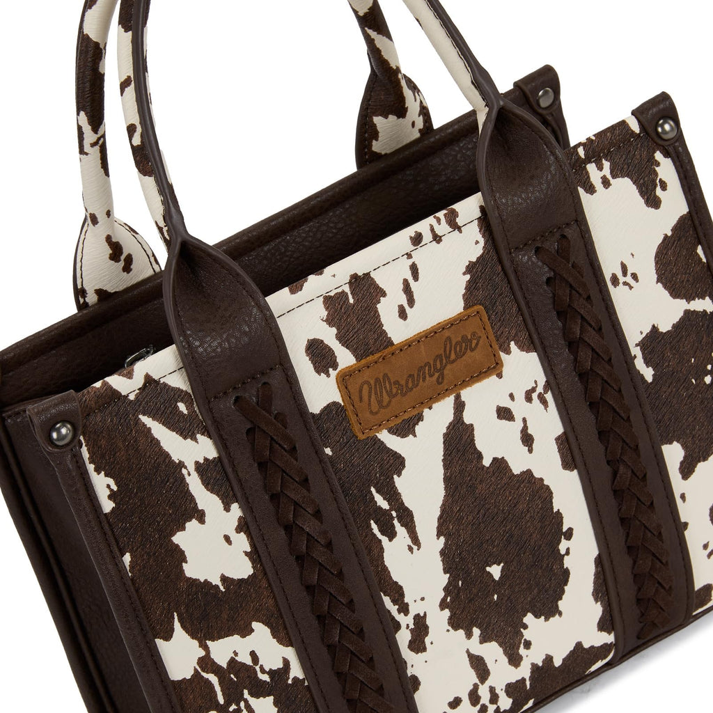 Wrangler Cow Print Tote Bag for Women Western Purse Boho Top Handle Satchel Handbag with Signature Strap
