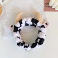 Cozy Cow Print Plush Spa Headband Set – Fluffy Skincare & Makeup Hair Accessories for Winter