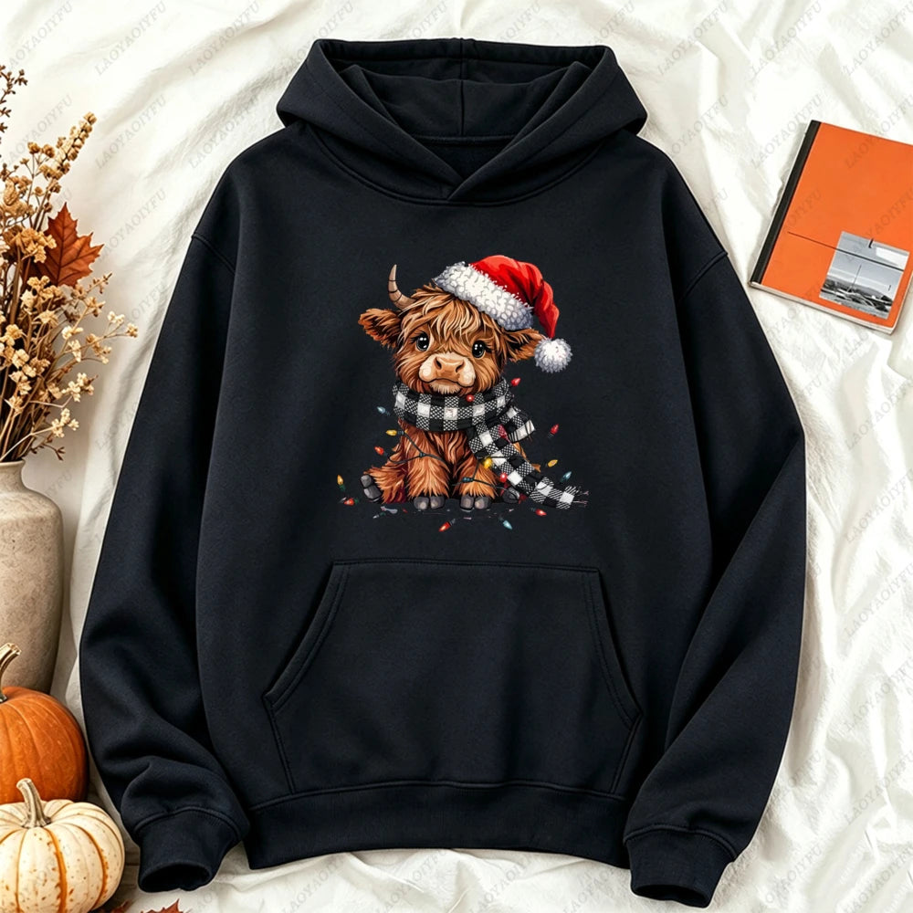 Cute Highland Cow Christmas Hoodie - Winter Holiday Pullover