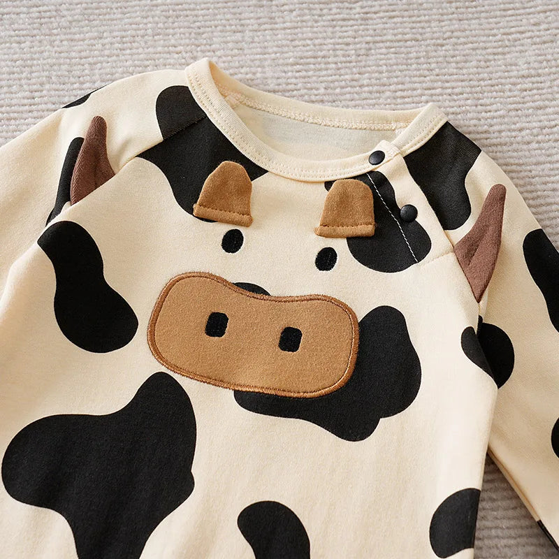Unisex Baby 3D Cow Print Long-Sleeve Romper