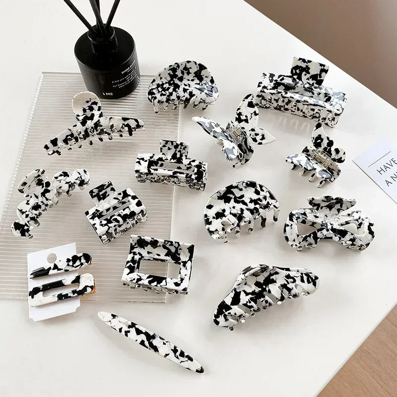 Cow Print Acetate Claw Clip - Black & White Hair Barrette