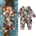 FOCUSNORM Unisex Baby Western Cow Print Long-Sleeve Zipper Jumpsuit (0-18M)