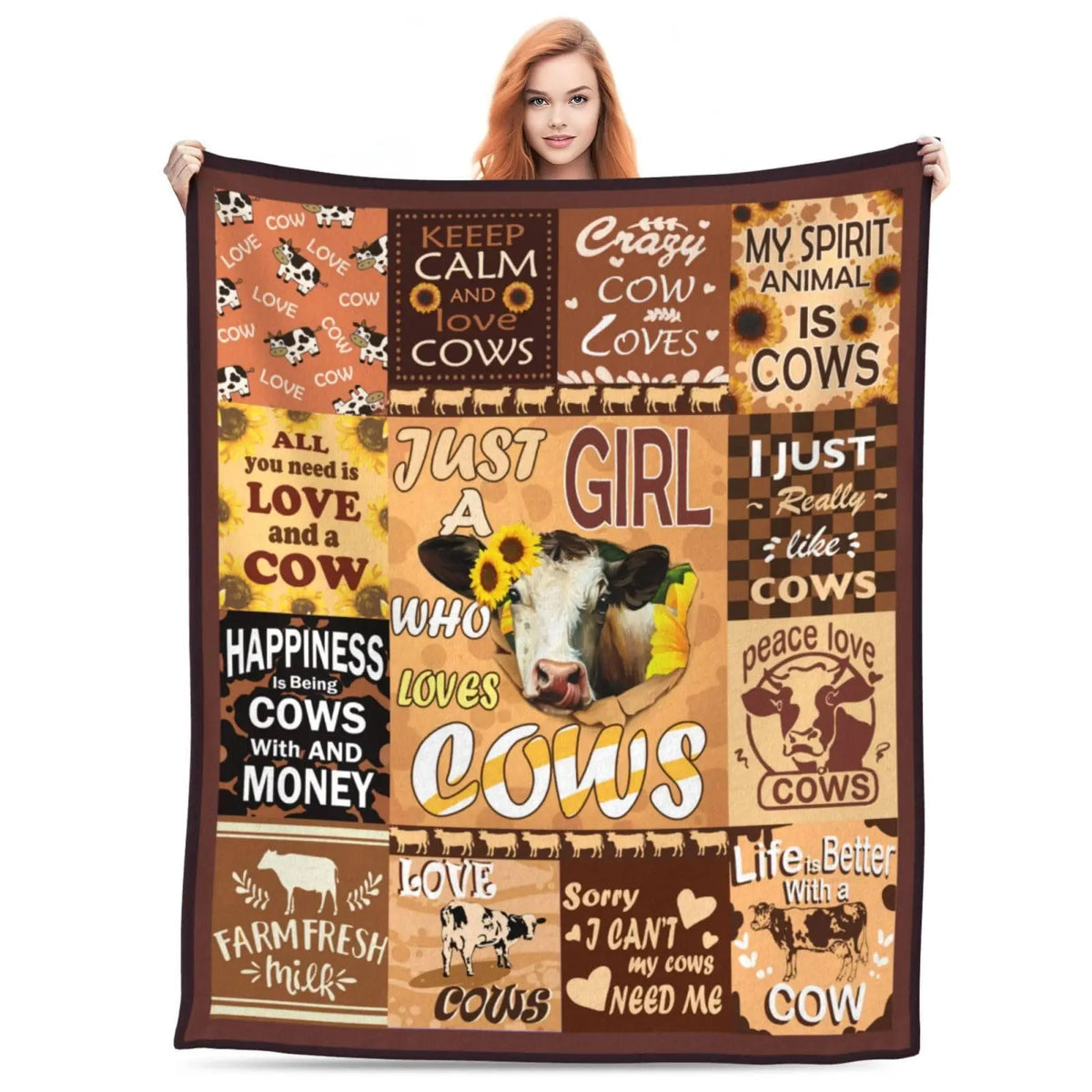 Highland Cow & Brown Floral Cozy Flannel Blanket | Farmhouse Throw