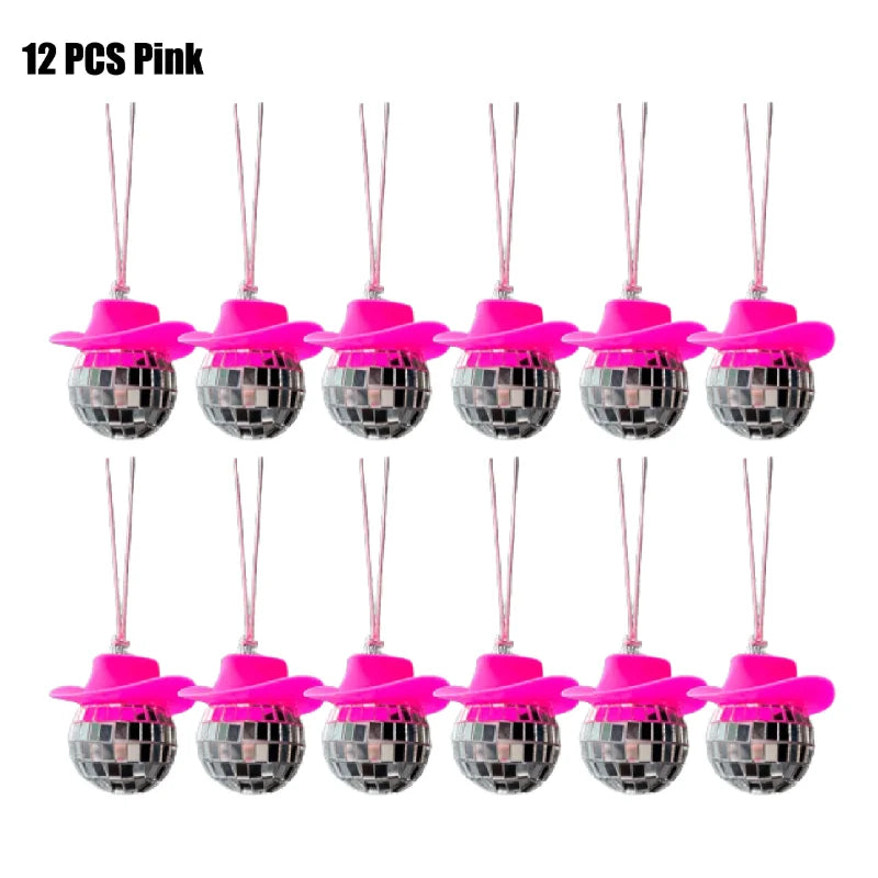 Pink Cowgirl Disco Ball Car Charms (12pc Set)