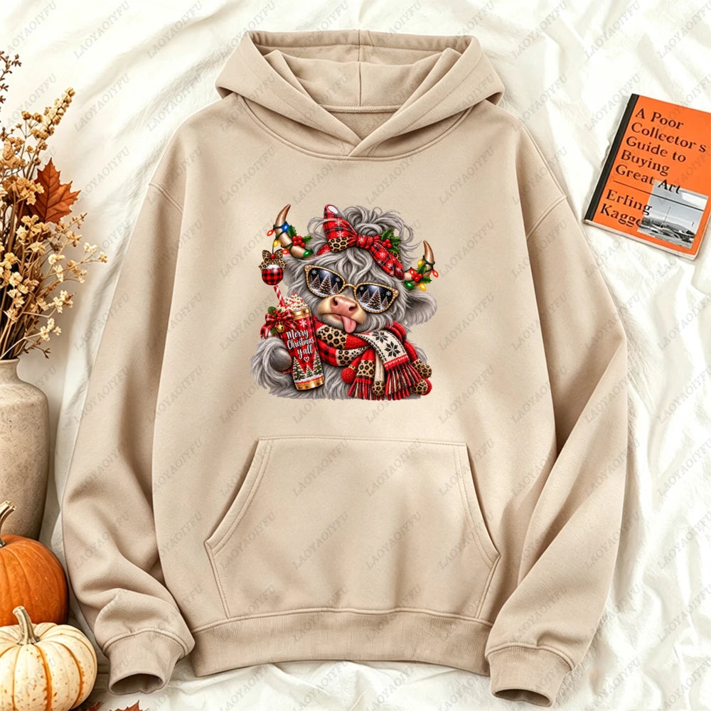Cute Highland Cow Christmas Hoodie - Winter Holiday Pullover