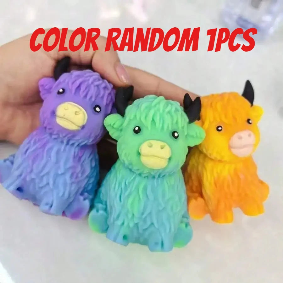 Highland Cow Cheese Squeeze Toy – Pop-Up Sensory Fidget
