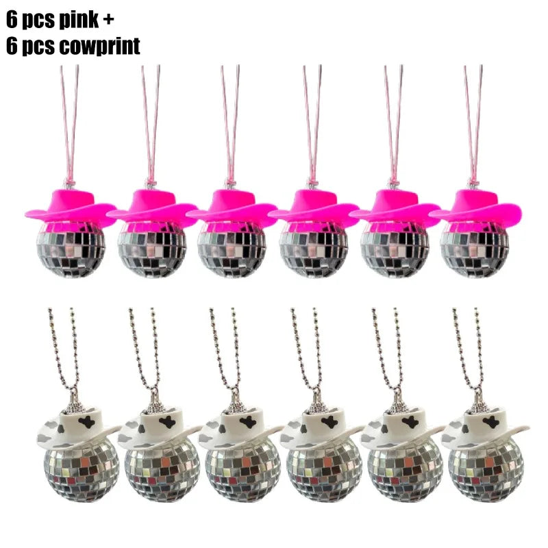 Pink Cowgirl Disco Ball Car Charms (12pc Set)