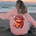 • : Highland Cow Print Hoodie for Women – Alphabet & Animal Pattern Sweatshirt with Pocket