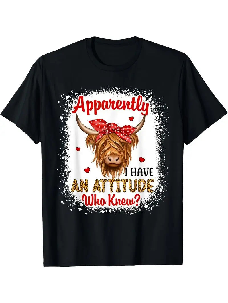 Highland Cow Attitude Bleached Tee | Heavyweight Loose Fit Summer T-Shirt