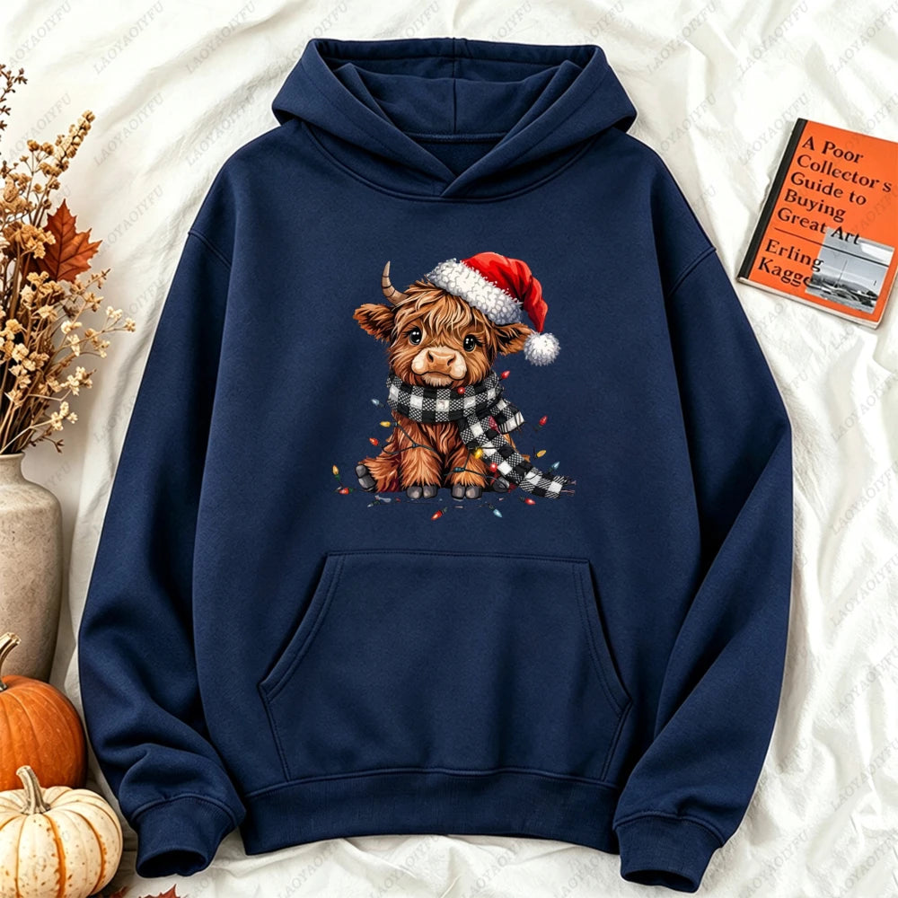 Cute Highland Cow Christmas Hoodie - Winter Holiday Pullover