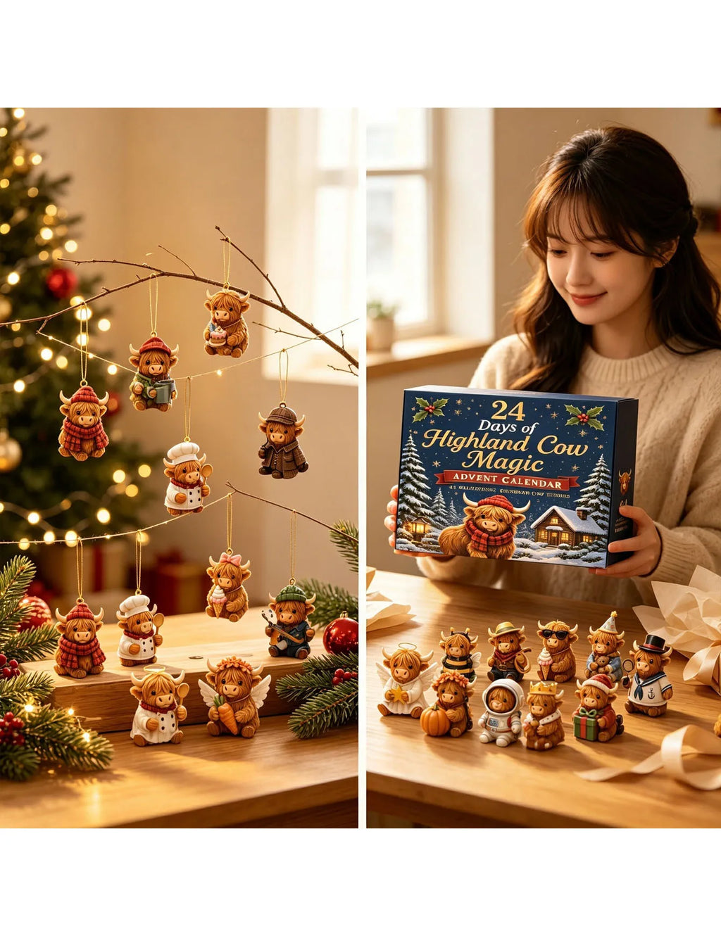 Highland Cow Christmas Countdown Ornament